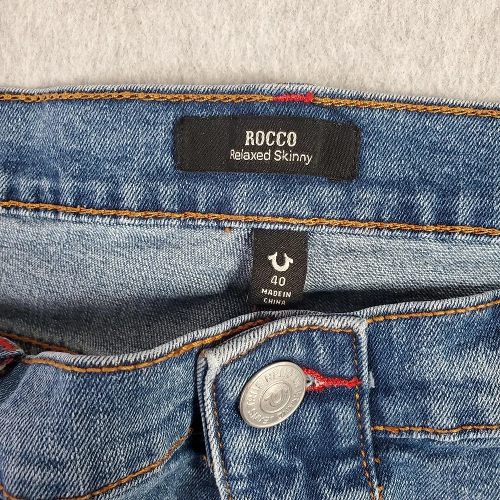 True Religion Rocco Jeans Mens 40x32 Blue Relaxed Skinny Moto Stretch Denim